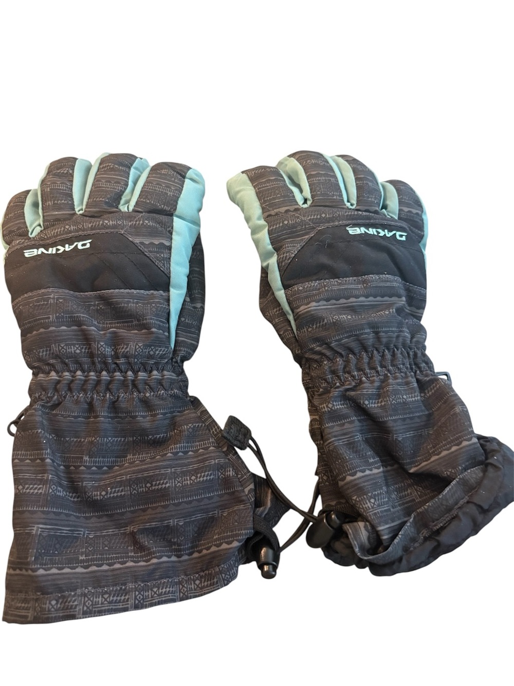 Dakine kids youth XL Ski Gloves in Mint and Charcoal Pattern